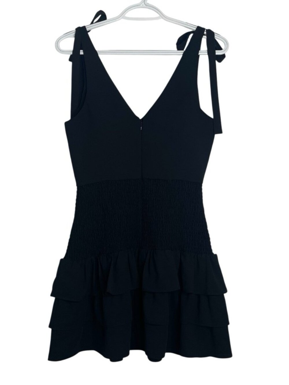 Amanda Uprichard Zita Ruffle Mini Dress Size Small V-Neck Tie Straps Black - Picture 3 of 8